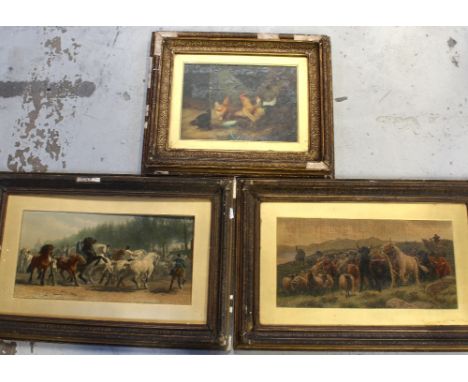 A JACKSON (19th century); English school oil on board, interior hayloft scene with chickens and cockerel, 23 x 31cm, framed a