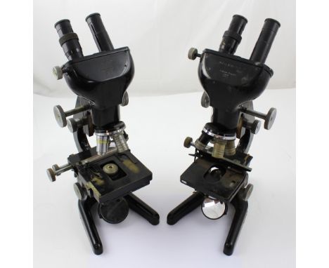 A W Watson &amp; Sons Ltd Bactil Binocular microscope, no.114362, with three rotary lenses, height 367.5cm and a similar exam