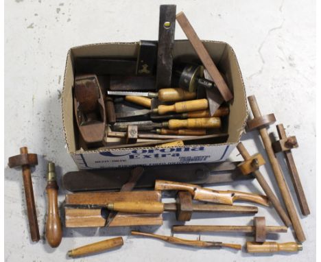 A collection of vintage woodworking tools, many stamped GE Lamb.