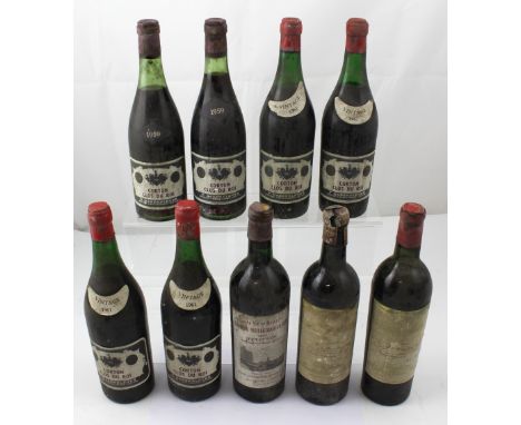 Six bottles of Corton Clos Duroi 1961 vintage, two bottles of Corton Clos Duroi 1959, two bottles of Chateau Mouton Baron Phi