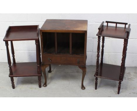 A mahogany display/plant stand and one other non-matching display/plant stand on turned supports, a mid-20th century mahogany