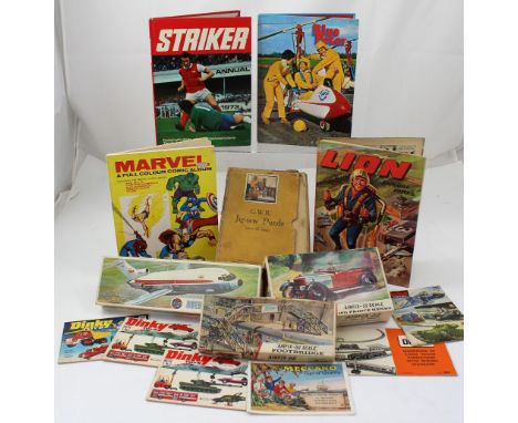 A GWR jigsaw puzzle 'The Romans At Caerleon', three Airfix kits, small selection of vintage annuals etc.
