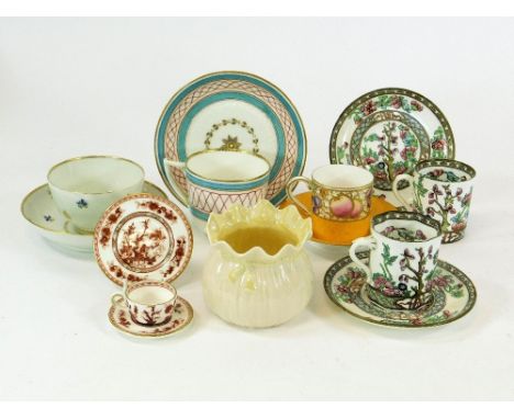 COALPORT ETC. A pair of Coalport, Indian Tree coffee cans &amp; saucers &amp; a miniature Coalport trio. Also, a Belleek lust