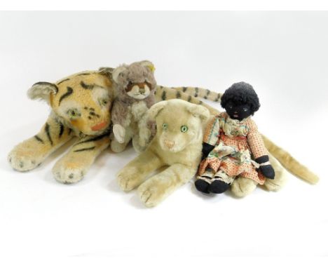 STEIFF ETC. A Steiff racoon with ear button &amp; logo. Also, a large soft toy tiger, a Pedigree soft toy &amp; a handmade do