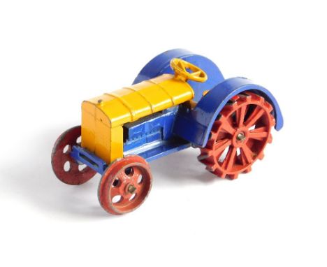 DINKY TOY. 1930's Dinky Toys farm tractor 22e with hook. Good condition. Minor play wear loss &amp; chipping to edges. Detail