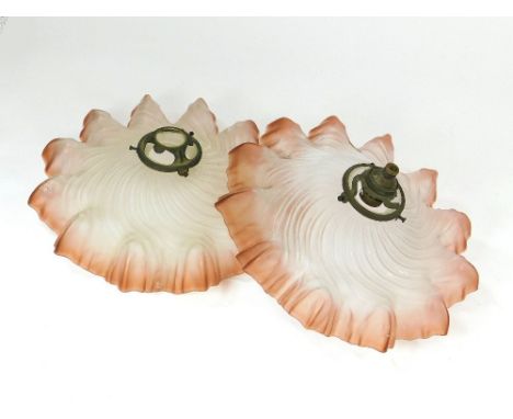 LAMPSHADES. A pair of late 19th c./early 20th c. glass lampshades. Diameter of shade 27.5cm. Diameter of aperture of fitment 