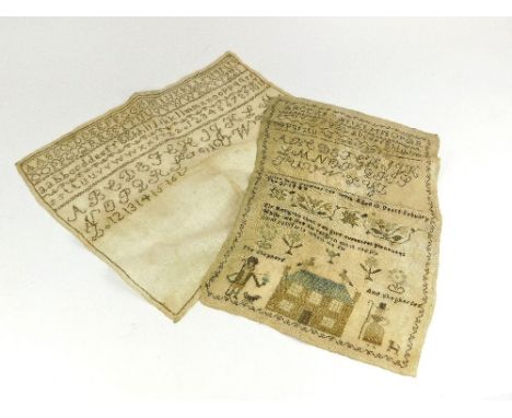 SAMPLERS.A mid 19th century sampler worked by 'Alice Jane Polmear, her work, aged 13 years, Febuary (sic) the 27, 1844', feat
