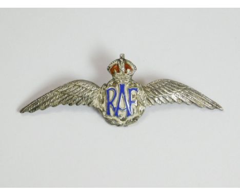 WWII RAF SWEETHEART BROOCH. A WWII silver &amp; enamel RAF Wings sweetheart brooch. Provenance: Via the Noble family to the w