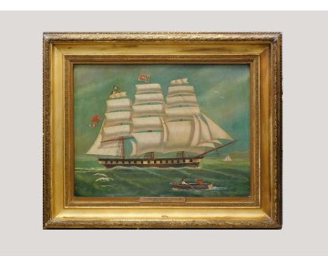 D. IVALL. Ship portrait,"Iron Clipper Ship, 'Castle Holme', 1042 tons, 1876, Thomas Sawle, Commodore". Oil on canvas (?) with