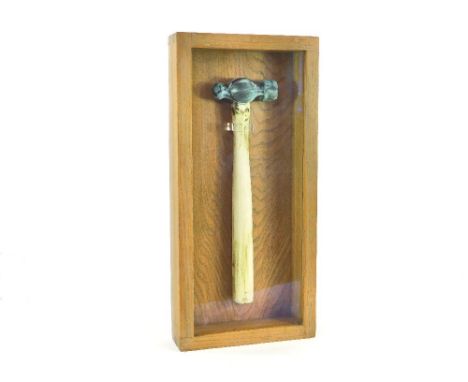 JOHN BEUSMANS.A John Beusmans, Carn Pottery ceramic hammer in glazed, oak case. Height 35cm. Case 48 x 22 x 6.5cm.