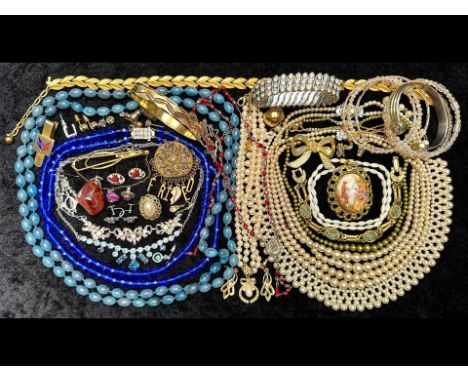 Collection Of Vintage Costume Jewellery - To Include Brooches, Earrings, Necklaces bangles, gilt necklace, beads, brooches, p