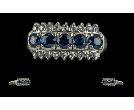 Ladies - 18ct White Gold Diamond and Sapphire Set Ring, Marked 18ct to Interior of Shank, Sapphires and Diamonds of Pleasing 