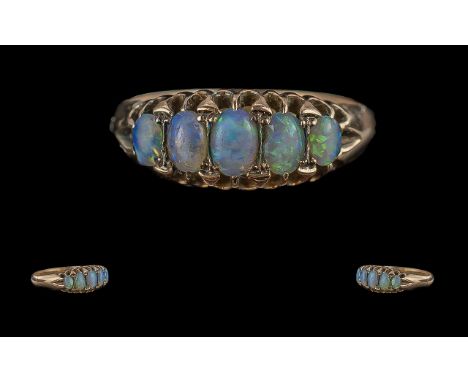 Edwardian Period 1901 - 1910 Ladies 9ct Gold Five Stone Opal Set Ring with gallery setting, hallmark for Birmingham 1903 and 
