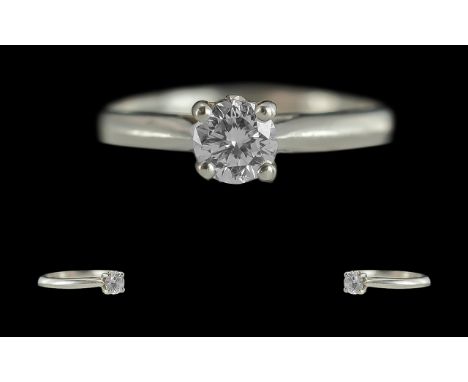 Platinum Excellent Single Stone Diamond Set Ring, marked Pt 950 to shank.  The round brilliant cut diamond of excellent colou