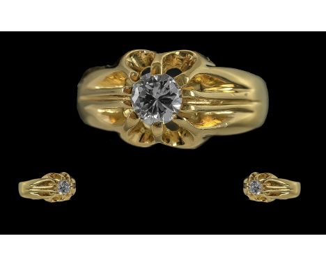 18ct Yellow Gold - Excellent Single Stone Diamond Set Ring, Gypsy Setting, Full Hallmark to Interior of Shank, The Modern Rou