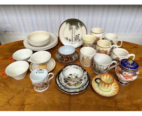 Box of Vintage Ceramics, including deco style cups and saucers, assorted Royal memorabilia mug, Czechoslovakian deco style po