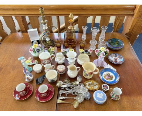 Box of Collectible Porcelain and Pottery, including Spode, Royal Adderly Floral ornaments, Radnor floral ornaments, Buckingha