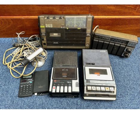 Vintage Radio &amp; Cassette Players, including Philips 380, 263, and others, and two Casio calculators.