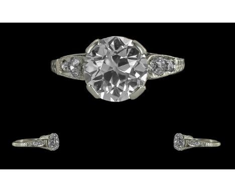 Edwardian Period 1901 - 1910 Excellent 18ct White Gold Diamond Set Ring, Not Marked but Tests High Ct Gold. The Central Old E