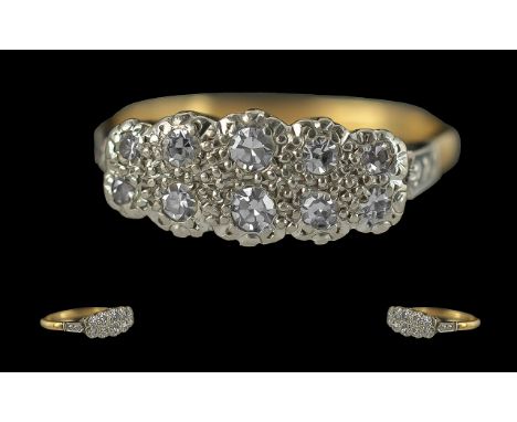 Ladies 18ct Gold and Platinum Diamond Set Dress Ring, Marked 18ct and Platinum to Shank. The Pave Set Diamonds of Good Colour