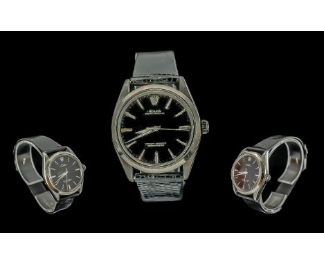 Rolex - Gents Oyster Perpetual Chronometer Automatic Steel Cased Wrist Watch. c.1990's. Features Black Dial, Silver Markers, 