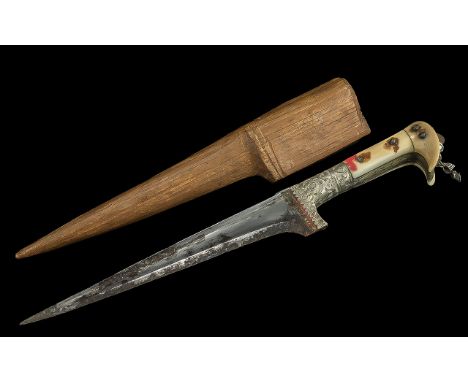 Afghan Choora/Pesh Kabz Dagger, 19thC bone scales to handle, wooden scabbard overall length 31 cms