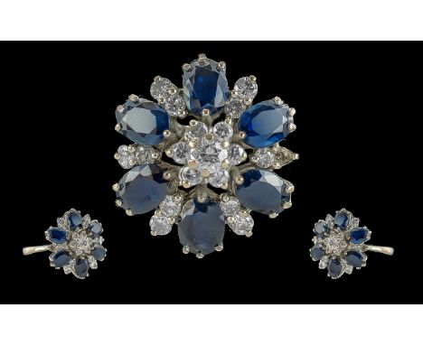 Ladies 18ct Gold Sapphire &amp; Diamond Set Impressive Cluster Ring, flowerhead design, marked 18ct to interior of shank.  Th