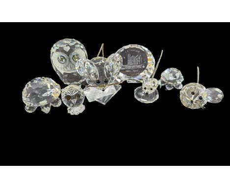 Collection of Swarovski Crystal, comprising a large and small owl, two tortoises, three mice of varying sizes, (one has missi