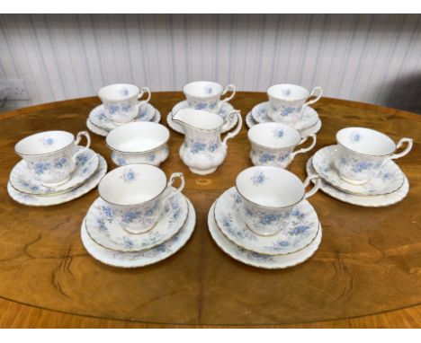 Royal Albert 'Blue Blossom' Tea Service, comprising nine cups, 8 saucers, 8 side plates, milk jug and sugar bowl.