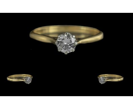 Ladies 18ct Gold and Platinum Single Stone Diamond Set Ring, marked 18ct to interior of shank, the round brilliant cut diamon