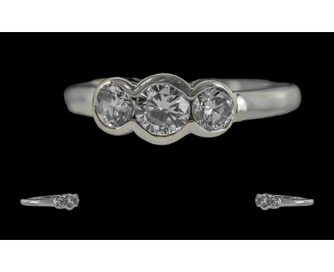 Ladies - Quality 18ct White Gold 3 Stone Diamond Set Ring, The Round Brilliant Cut Diamonds of Top Colour / Clarity. Est Diam