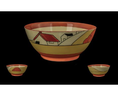Clarice Cliff Art Deco Period Hand Painted Large Bowl 'Red Roofs' Design, circa 1931, 'Fantasque' range, honey glaze; 9 inche
