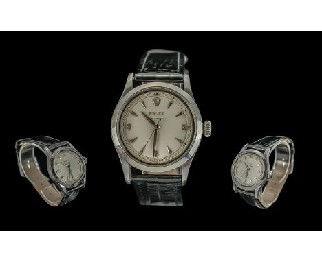 Rolex Oyster Perpetual Gents Steel Cased Wrist Watch, Ref. No. 6332, circa 1950s, features cream dial, silver markers, second