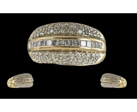 Ladies 9ct Gold Contemporary Design Diamond Set Ring - Marked to Interior Of Shank Diamond Weight 1.00 cts. Ring Size (O-P) W