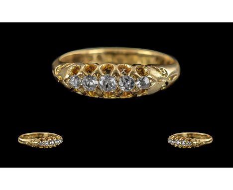 Antique Period Pleasing Quality Ladies 18ct Gold Five Stone Diamond Set Ring, with rich gold colour, full hallmark for Birmin