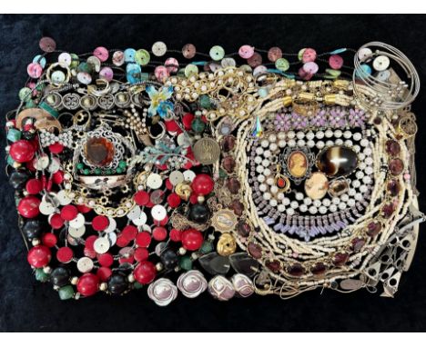 Collection Of Vintage Costume Jewellery - To Include Brooches, Earrings, Necklaces bangles, gilt necklace, beads etc