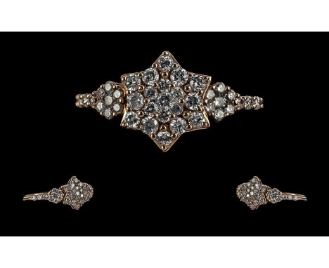 Ladies - Contemporary 9ct Gold Diamond Set Ring, Full Hallmark to Interior of Shank, The Diamonds of Good Colour / Clarity, R