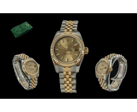 Rolex - Ladies Excellent 18ct Gold and Steel Oyster Perpetual Date-Just Chronometer Wrist Watch. Features 18ct Gold Bessel / 