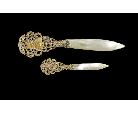 Vintage Stanhope Napoleonic Letter Opener, mother-of-pearl handle, with metalwork handle with Napoleon and Josephine, and a s