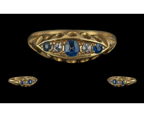 Antique Period Attractive 18ct Gold Sapphire and Diamond Set Ring with exquisite setting, full hallmark to interior of shank 