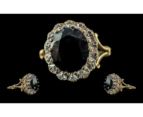 Ladies - Attractive 9ct Gold Sapphire and Diamond Cluster Ring, Full Hallmark to Interior of Shank. The Central Blue Sapphire