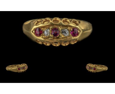 George V Ladies 18ct  Gold Five Stone Ruby and Diamond Set Ring, full hallmark for Birmingham 1917; ring size N, weight 2.0g;