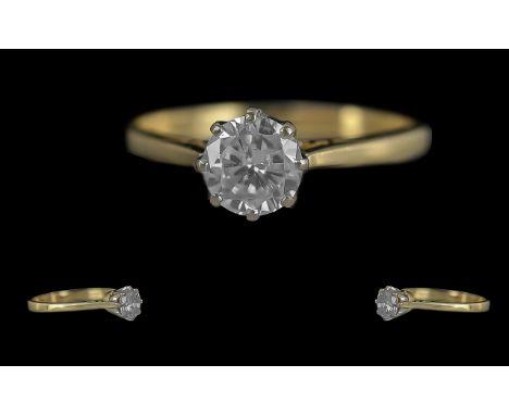Ladies 18ct Gold Pleasing Single Stone Diamond Set Ring. Full Hallmark to Interior of Shank. The Round Faceted Diamond of Goo