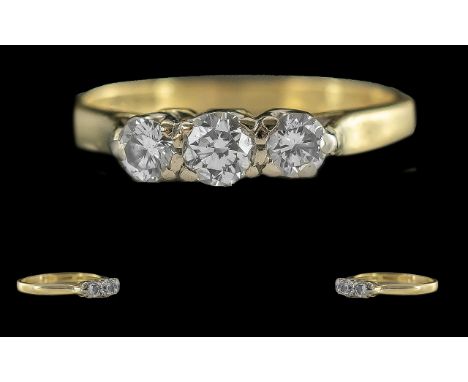 Ladies 18ct Gold 3 Stone Diamond Set Ring, Full Hallmark to Interior of Shank, The 3 Round Faceted Diamonds of Good Colour an