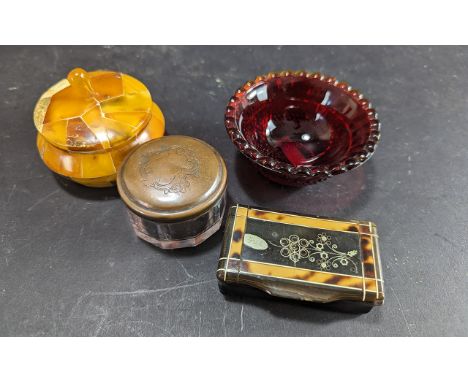 Collection of ( 4 ) Small Trinket Boxes / Jars. Various Shapes and Colours, Interesting Lot. 