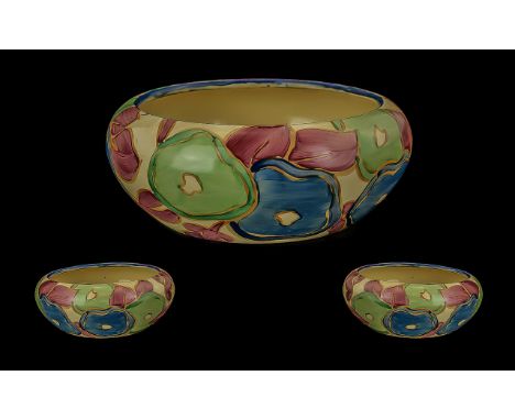 Clarice Cliff Art Deco Hand Painted Inverted Bowl 'Blue Chintz' Design, date 1932, 'Fantasque' range; 7 inches (17.5cms) in d
