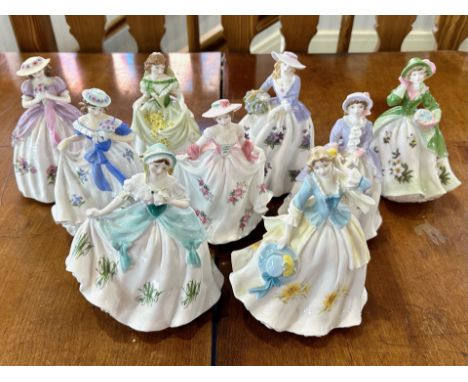 Collection of Nine Porcelain Figures, including Royal Worcester Sweet Snowdrop, Sweet Primrose, Sweet Pansy, Sweet Anenome, S