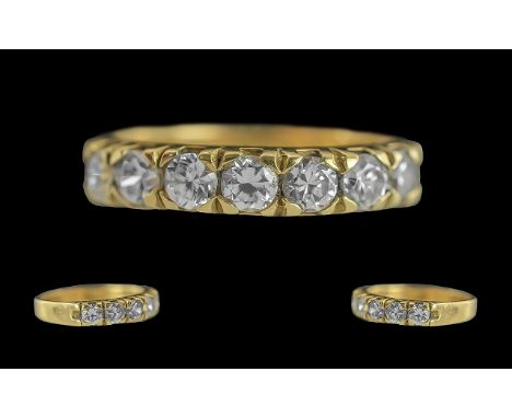 Ladies 18ct gold attractive 7 stone diamond set ring. full hallmark to shank. the five well matched round brilliant cut diamo