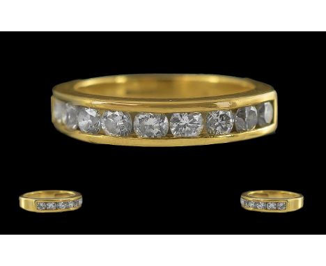 Ladies 18ct Gold 9 Stone Diamond Set Ring, Full Hallmark to Interior of Shank. The Well Matched Brilliant Cut Diamonds of Exc