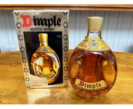 Bottle of 70% Proof Dimple Blended Scotch Whisky, boxed, by John Haig &amp; Co. Ltd., Markinch, Scotland.